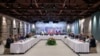 This handout photograph taken and released by Turkish Foreign Ministry on May 16, 2025, shows Turkish Foreign Minister, Hakan Fidan (C), Russian delegation (R) and Ukrainian delegation (L) attending a meeting for Ukraine-Russia peace talks at the Turkish 